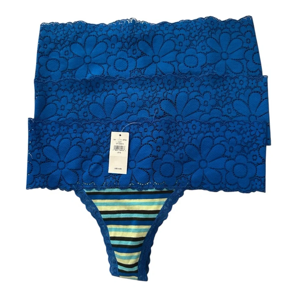 Aerie Lot Of 3 Pair Lace Trim Cotton Thong Underwear Size Small